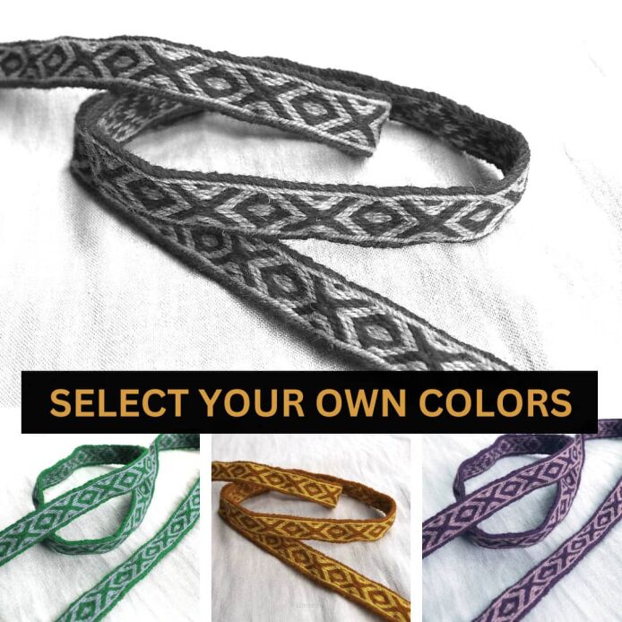 Tablet woven band for historical reenactment, OXOX pattern, colors to choose, A05b_Tmix